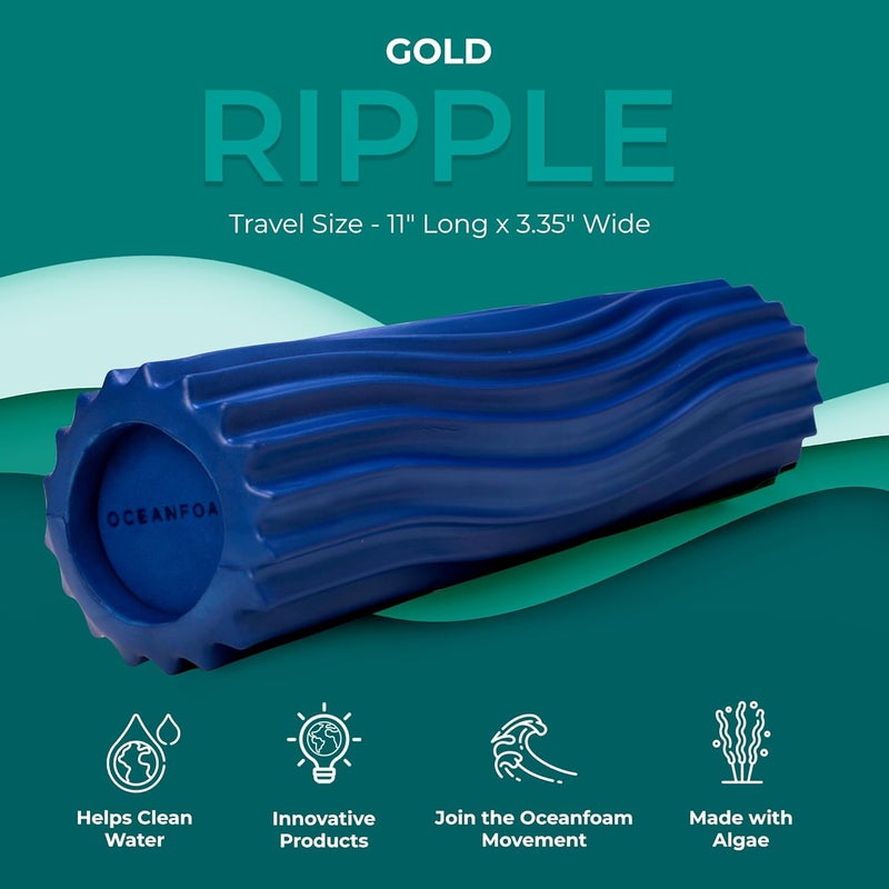 Oceanfoam Ripple Travel Foam Roller (11" x 3.35") Firm Mini Foam Roller for Physical Therapy, Deep Tissue Massage, Back Pain - High Density, Ergonomic Wave Textured - Yoga, Exercise (Royal Blue) - Image 4